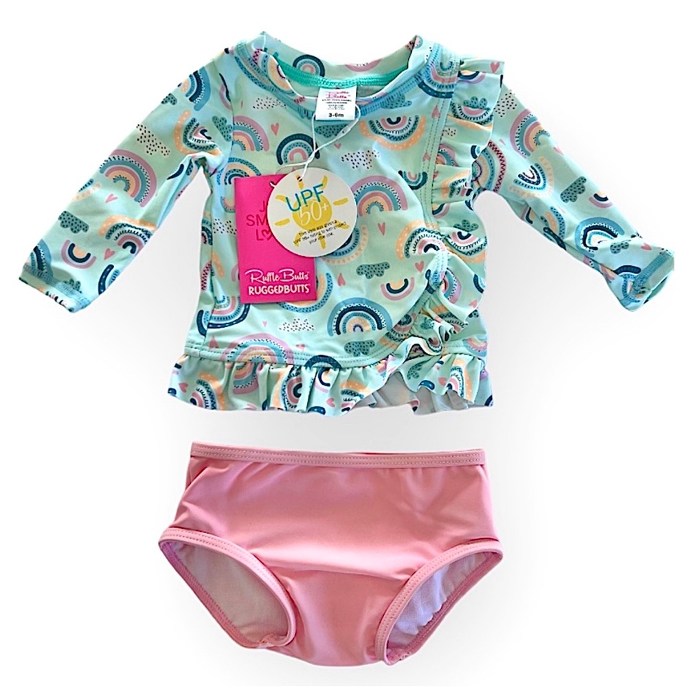 🌈 NWT! Ruffle Butts Two Piece Rash Guard Swimsuit 🩷